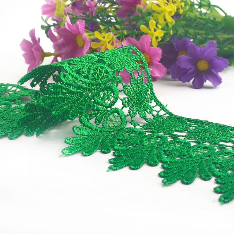 Kuasting 7.5 Yards Floral Lace Edge Trim 9CM Lace Clothing Width Europe Chips Pattern Inelastic Embroidery Trim for Sewing Making, DIY Crafts, Gift Wrapping, Wedding Decor (Green) - Image 2